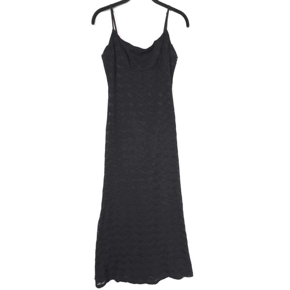 BARDOT Women's New Maxi Dress MEDIUM 6 Black Sleeveless Chevron Knit Bodycon - Picture 2 of 10